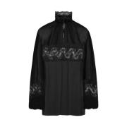 Zwarte Bloemenkanten Crepe Blouse Dolce & Gabbana , Black , Dames