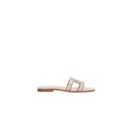 Ivoorleren Slide Sandalen met Zilveren Studs Tod's , White , Dames