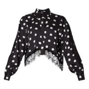 Zwarte gestippelde cropped shirts Liu Jo , Black , Dames