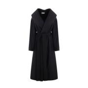 Zwarte gewatteerde nylon jas met brede revers en afneembare riem The R...