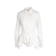 Witte Fitted Katoen Poplin Blouse met Geplooide Zoom Givenchy , White ...