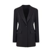 Zwarte wollen en mohair jas met satijnen revers Max Mara , Black , Dam...