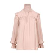 Katoenen Turtleneck Blouse met Ruches N21 , Pink , Dames