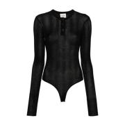 Zwart Geribbeld Henley Top Khaite , Black , Dames