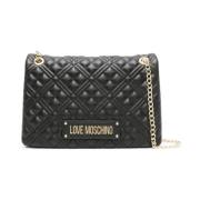 Zwarte gewatteerde tas met gouden logo Love Moschino , Black , Dames