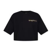 Crop oversized T-shirt Balmain , Black , Dames
