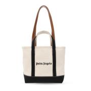 Shopper tas met logo Palm Angels , Beige , Dames