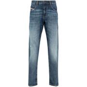 Blauwe Gescheurde Slim Fit Jeans Diesel , Blue , Heren