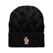 Warme Kabel Gebreide Wollen Beanie Moncler , Black , Dames