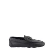 Struisvogel Leren Loafers met VLogo Valentino Garavani , Black , Heren