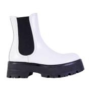 Witte en zwarte leren Chelsea laarzen Alexander McQueen , Black , Dame...