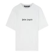 Witte Katoenen T-shirt met Voorlogo Palm Angels , White , Heren
