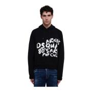 Zwarte katoenen hoodie met logo Dsquared2 , Black , Heren