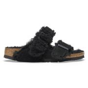 Arizona Split Shearling Teddy Sandalen Birkenstock , Black , Dames