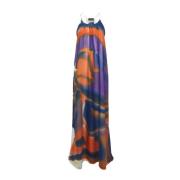 Lange jurk met multicolor print Roberto Collina , Multicolor , Dames