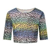 Dierenprint Cropped T-Shirt Ganni , Multicolor , Dames