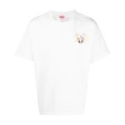 Heren Crewneck T-Shirt met Voor- en Achterprint Kenzo , White , Heren