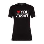 Stijlvol Zwart Logo T-Shirt Versace , Black , Dames