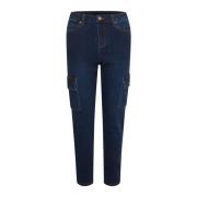Slim-fit Cargo Jeans met hoge taille en zijzakken Kaffe , Blue , Dames