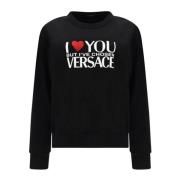 Zwarte Katoenen Logo Sweatshirt Versace , Black , Dames