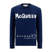 Blauwe Logo Trui voor Heren Alexander McQueen , Blue , Heren