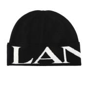 Zwarte geribbelde wollen hoed met logo print Lanvin , Black , Dames