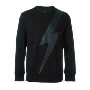 Zwarte Sweatshirt met Imitatieleren Flits Neil Barrett , Black , Heren