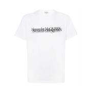 Wit Katoenen T-Shirt met Logodetail Alexander McQueen , White , Heren