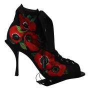 Zwarte Rode Rozen Enkellaarsjes Schoenen Dolce & Gabbana , Black , Dam...