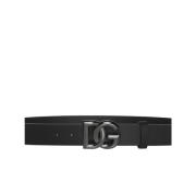 Zwarte Leren Riem met Zilveren DG Logo Gesp Dolce & Gabbana , Black , ...