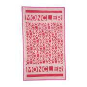 Strandlaken met contrastbies en monogramlogo Moncler , Pink , Dames