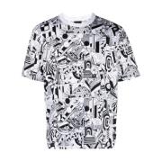 Grafisch Print T-shirt in Wit PS By Paul Smith , White , Heren