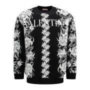 Zwarte Katoenen Sweatshirt met Bloemenprint Valentino , Black , Heren
