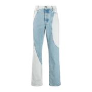 Patchwork Denim Jeans Off White , Blue , Heren