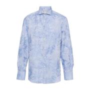 Italiaans Katoen/Linnen Shirt Brunello Cucinelli , Blue , Heren
