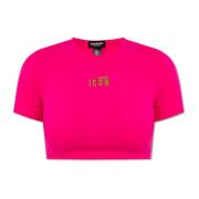 Cropped T-shirt with logo Dsquared2 , Pink , Dames