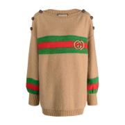 Interlocking G Patch Gebreide Trui Gucci , Brown , Dames