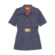 Blauwe Cruise Jas met Double G Logo Gucci , Blue , Dames