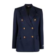Navy Blue Double-Breasted Blazer Versace , Blue , Dames
