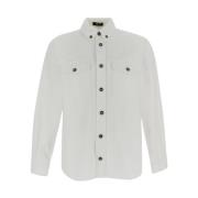 Katoenen Shirt - Stijlvol Ontwerp Versace , White , Heren