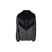 Zwarte en Beige Nylon Windbreaker Jas Balmain , Black , Heren