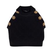 Zwart mouwloos topje met knoopdetails Balmain , Black , Dames