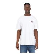 Witte Katoenen T-shirt met Geborduurd Logo voor Heren Tommy Jeans , Wh...