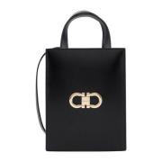 Leren Mini Tote Tas met Gancini Metalen Logo Salvatore Ferragamo , Bla...