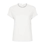 Witte T-shirt met strass versierde ronde hals Brunello Cucinelli , Whi...
