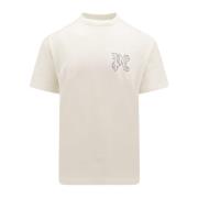 Witte Ss24 T-shirt met ronde kraag Palm Angels , White , Heren