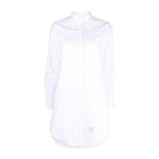 Witte Katoenen Overhemdjurk met Logo Patch Thom Browne , White , Dames