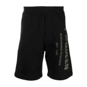 Zwarte Shorts met Logo Print Alexander McQueen , Black , Heren