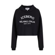 Zwarte hoodie met institutioneel logo Iceberg , Black , Dames