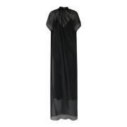 Zwarte zijden jurk met gedrapeerde ronde hals Khaite , Black , Dames